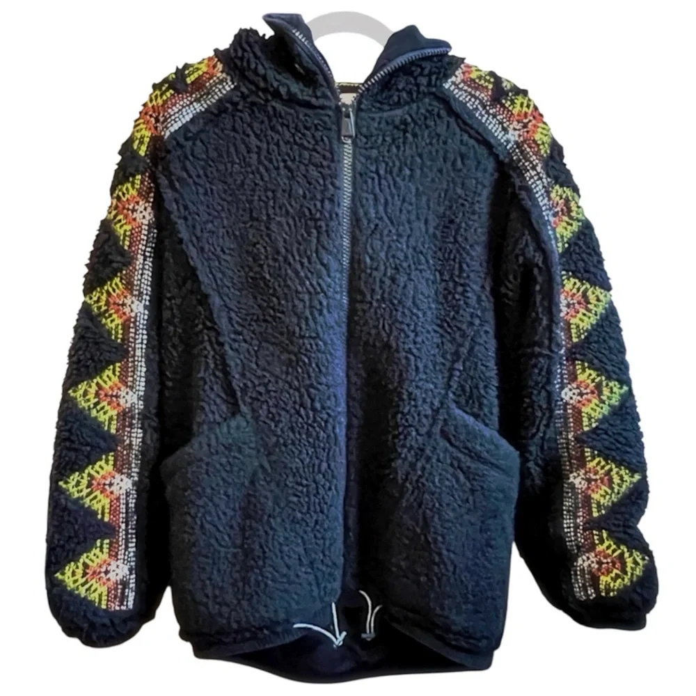 FP Movement by Free People Black Teddy Jacket with Patterned Sleeves - Picture 6 of 9